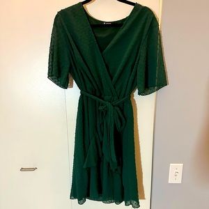 Fun polka dot emerald green faux wrap dress